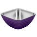 A purple square Vollrath serving bowl with a stainless steel interior and exterior.