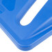 A close up of a blue Rubbermaid Slim Jim recycling container lid with a paper slot.