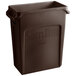A brown Rubbermaid Slim Jim rectangular trash can with a lid and handle.