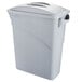 A Rubbermaid light gray rectangular trash can lid on a white plastic bin.