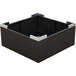 A black square basket with white corners on a BFM Seating Aruba Java wicker coffee table.