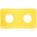 A yellow rectangular Rubbermaid lid with two round holes.