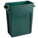 A green Rubbermaid Slim Jim rectangular trash can.