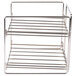 A metal rack with two tiers and metal rods.