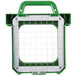 A green and silver metal frame with grids.