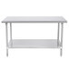 A silver stainless steel table with a metal undershelf.