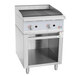 A stainless steel Cooking Performance Group natural gas lava briquette charbroiler with two burners and a storage base.