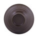 An antique white melamine bowl with a chocolate brown interior and black circle in the middle.