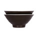 An antique white and chocolate brown melamine bowl with a white rim.