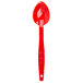 A red plastic Cambro salad bar spoon with a handle.