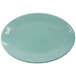 An oval Cameo Blue melamine plate with a white background.