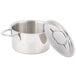 A stainless steel Clipper Mill mini bistro serving pot with lid.