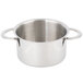 A stainless steel Clipper Mill mini serving pot with handles and a lid.
