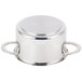 A stainless steel Clipper Mill mini bistro serving pot with two handles and a lid.