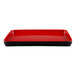 A red and black rectangular tray with black trim.