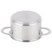 A silver stainless steel Clipper Mill mini serving pot with handles and a lid.