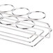 A Clipper Mill stainless steel wire rack with ten round metal rings.