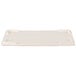 A white rectangular melamine serving board with faux oak wood handles.