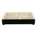 A black and white rectangular Elite Global Solutions Karma Bento Box tray with three compartments.