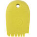 A yellow plastic Mercer Culinary Lancet Arch silicone plating tool with a hole in the middle.