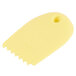 A yellow silicone wedge with a saw tooth edge and a hole in the handle with the Mercer Culinary logo.