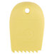 A yellow silicone plating tool with a saw tooth edge and a hole in the handle with the Mercer Culinary logo.