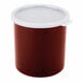 A red round polypropylene crock with a white lid.