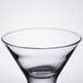 A close up of a clear Libbey mini martini glass.