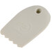 A white plastic Mercer Culinary round arch plating tool with a hole.