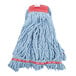 A Rubbermaid blue mop head with a red stripe.