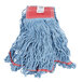 A blue Rubbermaid Looped End Wet Mop Head with a red trim.