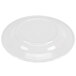 A white round melamine plate with a curved rim.