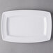 A white rectangular Libbey porcelain plate with a wide rim.