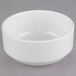 A close up of a Libbey Royal Rideau white porcelain bouillon bowl.