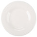 A close-up of a white Reserve by Libbey Royal Rideau porcelain plate with a medium rim.