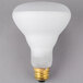 A Satco BR30 incandescent light bulb with a frosted finish and cone shape.