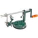 A green and silver Choice apple peeler with orange handles.