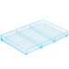 A clear plastic rectangular tray with three square shapes.