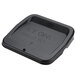 A black square Rubbermaid lid with text for ice totes.