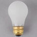 A Satco A15 incandescent light bulb with frosted glass and a gold base.