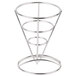 A Clipper Mill stainless steel wire cone basket holder with a round base.