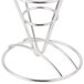 A silver metal Clipper Mill round wire cone basket stand with rings.