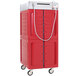 A red and silver Metro insulated hot holding cabinet with white doors.