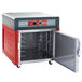 A red and grey Metro Insulated Stainless Steel Undercounter Holding Cabinet with a door open.