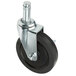 A close-up of a Regency black rubber swivel caster with a metal wheel.