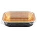 A black and gold aluminum foil container with a clear plastic lid.