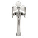 A Micro Matic chrome beer tap tower with three spouts and lighted medallions.