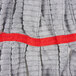 A red microfiber string mop head with grey stripes.