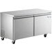 An Avantco stainless steel undercounter refrigerator with two doors on wheels.