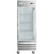 An Avantco stainless steel reach-in refrigerator with a glass door.